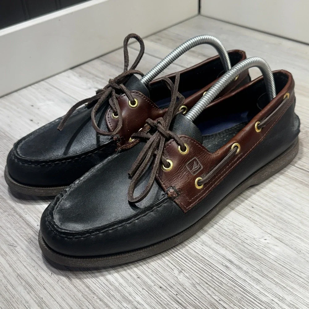 Sperry Top-Sider Men's Original 2 Eye Boat Shoe Black/Amaretto Leather Size 9.5M